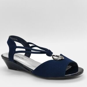 New Marbella Women's Roxy Low Wedge Heel Slingback Sandal Shoes In Indigo Blue